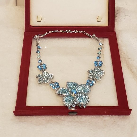 Vintage NIB Baby Blue AB Rhinestone Necklace and Earring Set - Picture 2 of 8